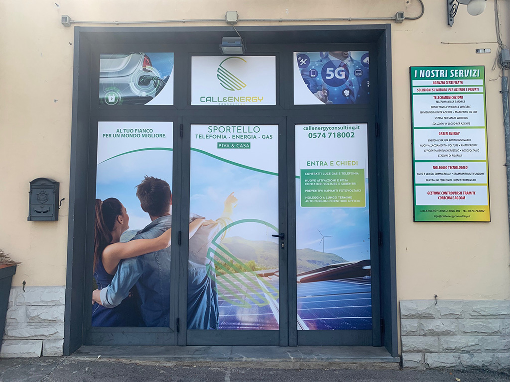 call&Energy Consulting srl nuova vetrofania sede operativa ad Agliana Pistoia dal 2014 con la qualifica di Agente Multibrand